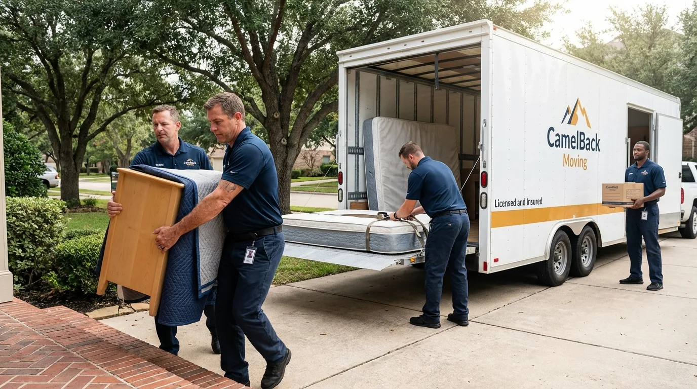 Crew loading residential truck for cross-state move from Wheatland, WY